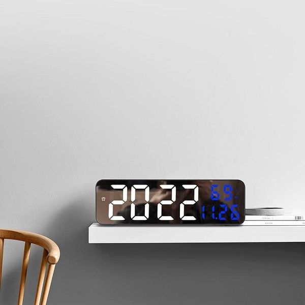 Diğer 57858324442804399283959 Nem Ölçer Dereceli Led Duvar Ve Masa Alarm Saati Lacivert Abanoz - Beyaz