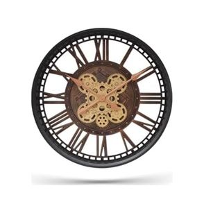 Diğer 57858324442818699283959 Premium Serisi Antik Eskitme Şeffaf Kadranlı Döner Çarklı 50 Santimetre Ev Ve Ofis Duvar Saati, Roma Rakamlı, Siyah Açık 78237917