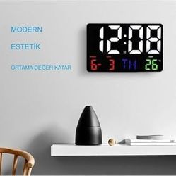 Diğer 57858324442827499283959 Dijital Duvar Saati Hd Led Ekran Tarih Gün Sıcaklık Alarm Usb Dekoratif 25X16Cm Pilsiz Açık