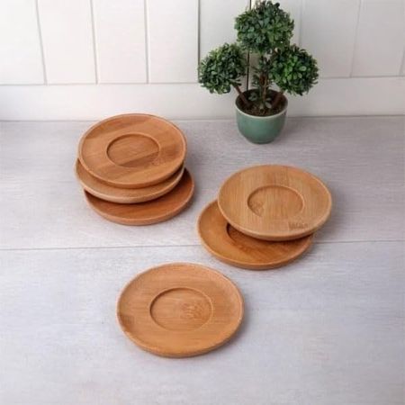 Diğer 57858324442835699283959 Bambu Yuvarlak Çay Tabağı Bardak Altlığı 6 'lı Set, Dekoratif Bambu Altlık 1