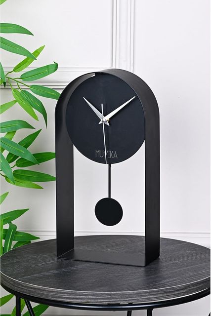 Diğer 57858324442850299283959 Muyika Masa Saati Sarkaçlı Metal Siyah Renk Sessiz Mekanizma Dekoratif Modern Tasarım 32X16Cm Mms Myk3000-1 Abanoz - Beyaz