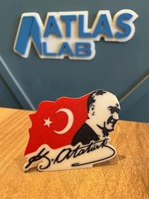 Diğer 57858324442907699283959 Atatürk Portresi 3D Türk Bayrağı Masaüstü Dekor Atatürk İmzalı Şık Hatıra & Ofis Süsü - Hediyelik Açık Ahşap