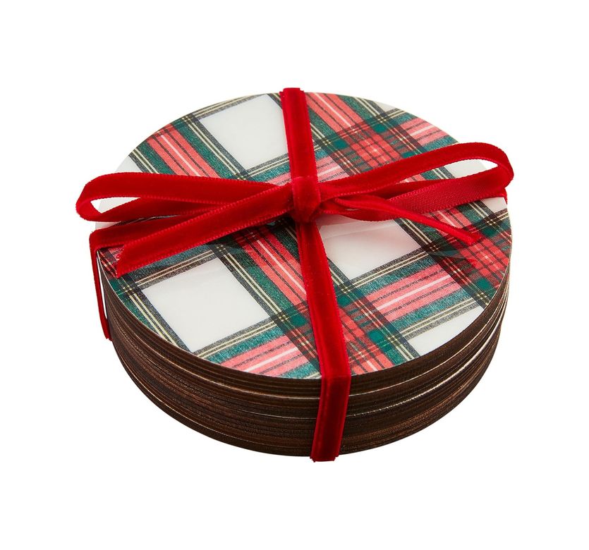Diğer 57858324443054599283959 Mud Pie Tartan Lake Bardak Altlığı, Beyaz, 4" Çap 1