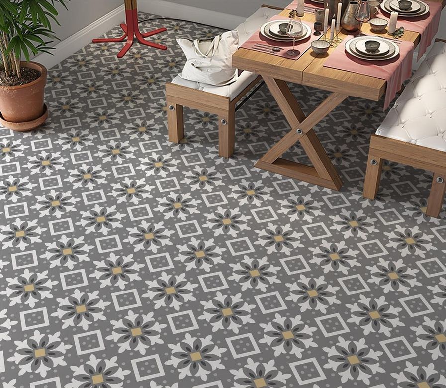 Diğer 57858324443081599283959 Yer Kaplama Zemin Kaplama Folyosu 65X130 Cm Gri Çiçek