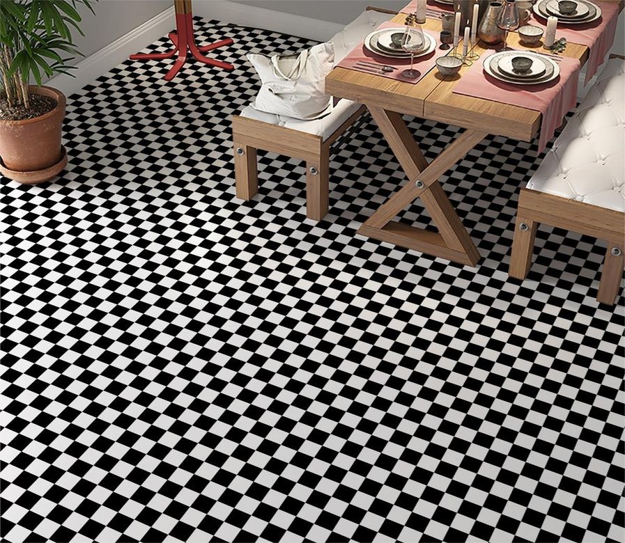 Diğer 57858324443096099283959 Yer Kaplama Zemin Kaplama Folyosu 65X130 Cm Siyah Beyaz Kareler