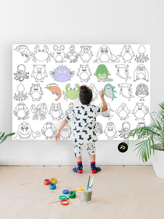 Diğer 57858324443099399283959 Pster21322 Hayvanlar Alemi Eğitici Dev Boyama Kağıdı, Çocuklar Için Aktivite Boyama Rulosu 90X130Cm Açık Ahşap