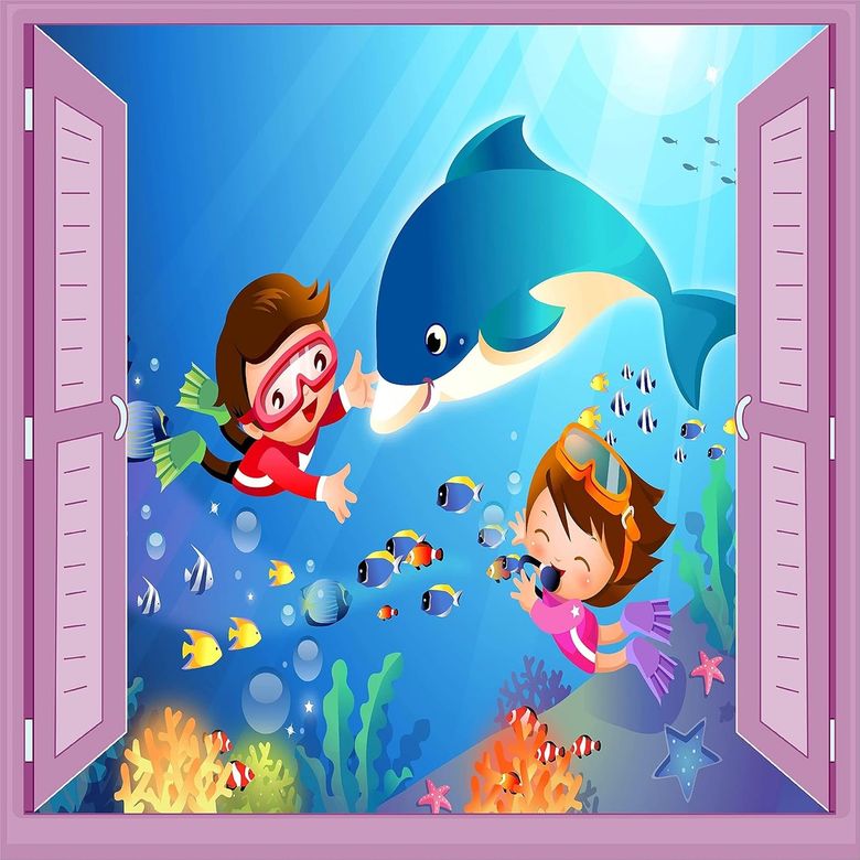 Diğer 57858324443133099283959 Çocuk Odası Bebek Odası Pencere Poster Duvar Kağıdı Su Altı Acı Kahve