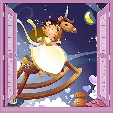 Diğer 57858324443178799283959 Çocuk Odası Bebek Odası Pencere Poster Duvar Kağıdı At Ve Kız Acı Kahve