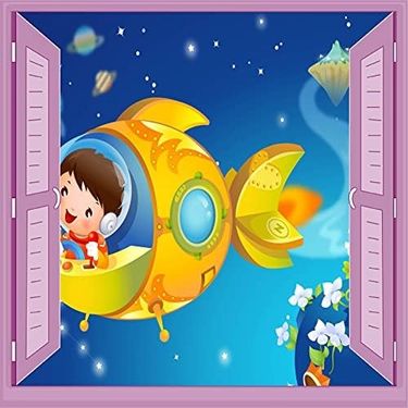 Diğer 57858324443179699283959 Çocuk Odası Bebek Odası Pencere Poster Duvar Kağıdı Uzay Aracı Acı Kahve