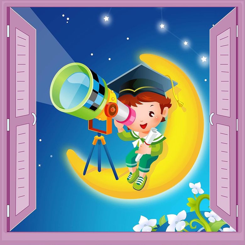 Diğer 57858324443219999283959 Çocuk Odası Bebek Odası Pencere Poster Duvar Kağıdı Teleskop Acı Kahve