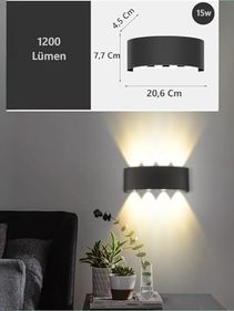 Diğer 57858324443439299283959 15W Dekoratif Çift Yönlü Led Duvar Apliği - 8 Led Li Modern Tasarım, Kapri Dış Ve İç Mekan Aydınlatma Lambası, Siyah Kasa Gün Işığı Acı Kahve