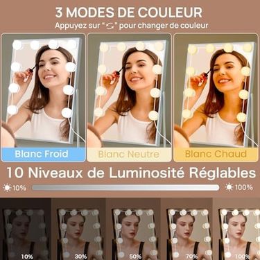 Diğer 57858324443474999283959 Ayna Işıkları 10 Hollywood Tarzı Ampul, Mükemmel Gizli Tel, 3 Renk Ve 10 Yoğunluk Ayarlanabilir, Ampul Makyaj Aynası Çıkartma, Makyaj Aynası İçin Led Işıklar Açık Ceviz