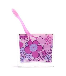 Diğer 57858324443485399283959 Diş Fırçalık Pembe Çiçekli Akrilik Model Açık Ahşap