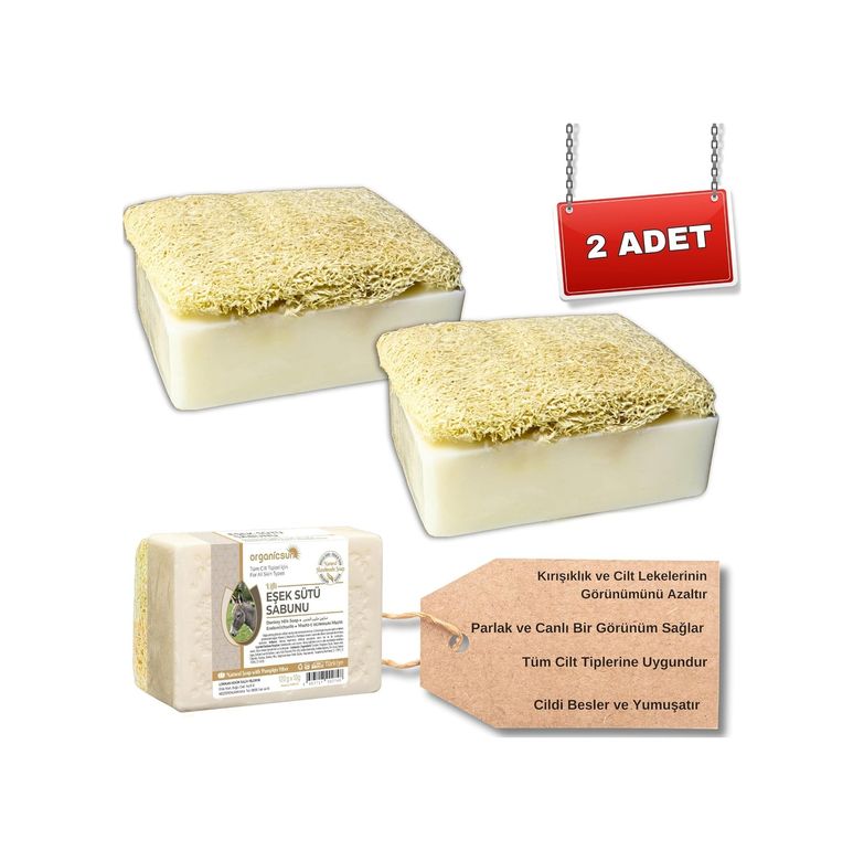 Diğer 57858324443951699283959 Doğal Kabak Lifli Eşek Sütü Sabunu 120 Gr X 2 Adet Tüm Cilt Tipleri İçin Kırışıklık Ve Yaşlanma Karşıtı B Ve E Vitaminli Acı Badem
