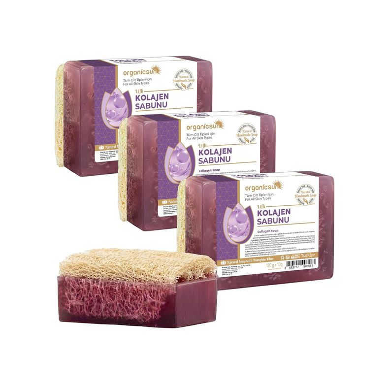Diğer 57858324443952099283959 Doğal Kabak Lifli Kolajen Collagen Sabunu 120 Gr X 3 Adet - Tüm Cilt Tipleri - Anti Aging, Kırışıklık Karşıtı Acı Badem