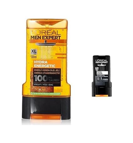 Diğer 57858324444003399283959 L'oréal Paris Men Expert Hydra Energetic Taurin İçeren Duş Jeli 300 Ml + L'oréal Paris Men Expert Total Clean 5'i 1 Arada Kömürlü Duş Jeli 300 Ml Açık Bej