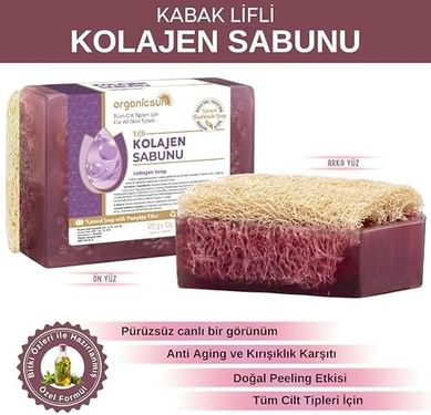 Diğer 57858324444041799283959 Doğal Kabak Lifli Kolajen Collagen Sabunu 120 Gr - Tüm Cilt Tipleri - Anti Aging, Kırışıklık Karşıtı Acı Badem