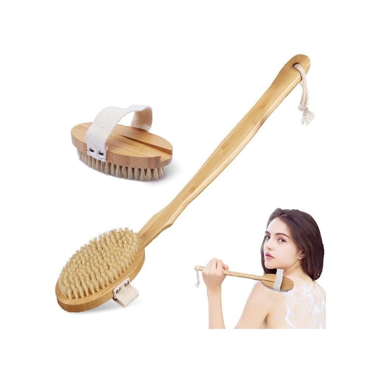 Diğer 57858324444208099283959 Doğal At Kılı Banyo Fırçası Selülit Karşıtı, Masaj Ve Peeling İçin Ahşap Fırça, Saplı & Sapsız Kullanım Açık Ceviz