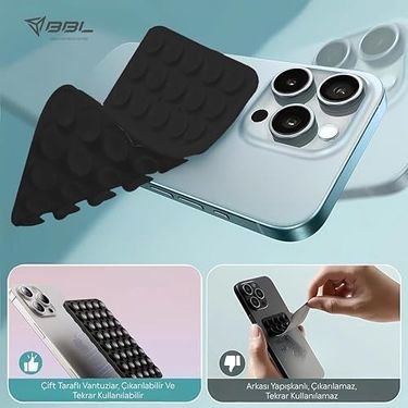 Diğer 57858324448918499283959 Telefon Arkasına Yapışan Silikon Vantuzlu Telefon Kılıfı Tutucu Araç Telefon Tutucu Ahtapot Vakumlu Telefon Tutucu Siyah Çift Taraflı 1