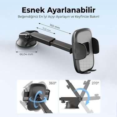 Diğer 57858324448968399283959 Bix Bxch7 Uzayabilen Ve Ayarlanabilir Cam Torpido Ve Havalandırma İçin Çift Fonksiyonlu Araç İçi Vantuzlu Telefon Tutucu Siyah 1