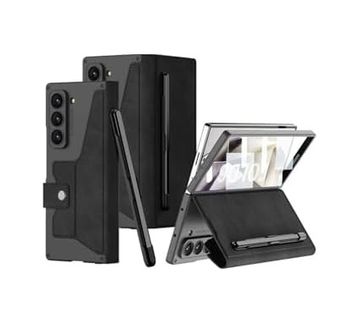 Diğer 57858324450359199283959 Galaxy Z Fold 6 Kılıf Kamera Korumalı Kadife Tasarımlı Kıpta Kalemli Fest Kapak-Siyah Addison