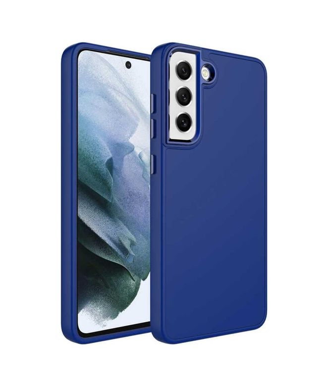 Diğer 57858324450535299283959 Galaxy S21 Fe Uyumlu Metal Çerçeve Ve Buton Tasarımlı Silikon Luna Kılıf-Lacivert Addison