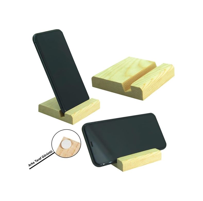 Diğer 57858324450589699283959 Ct8008 Telefon Standı Masaüstü Ahşap Kaymaz Taban Pedli 8Cmx8Cmx1,6Cm Dizi, Film, Video, Görüntülü Sohbet Vb. İçin Dik Ve Yan Kullanımlı Telefon Tutucu Ahşap Stand Acı Kahverengi
