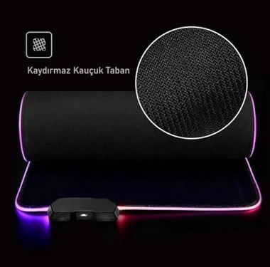 Diğer 57858324451292499283959 Rgb Mouse Pad 80X30 Cm, 4 Mm Kalınlık, Parlak Su Geçirmez Yüzey, Oyuncu Gaming Xxl Mausepad, 14 Farklı Renk Modu Parlak Siyah 001