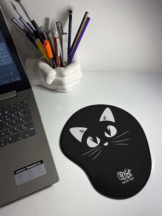 Diğer 57858324451517499283959 Siyah Beyaz Kedi Baskılı Bilek Destekli Mouse Pad 001