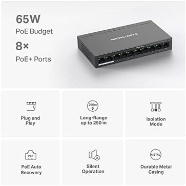 Diğer 57858324451795399283959 Ms110P, 10-Port 10/100Mbps Desktop Switch With 8-Port Poe+ Açık Gri