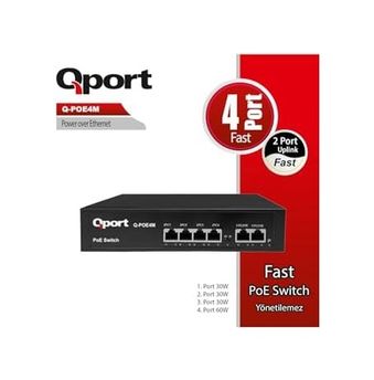 Diğer 57858324451809899283959 Qport Q-Poe4M 4 Port 10/100 + 2 Port 10/100 Uplınk Poe Swıtch Açık Gri