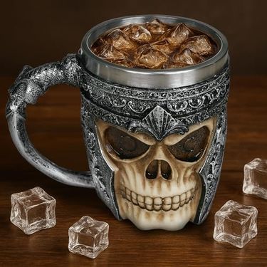 Diğer 57858324451881699283959 Birinci Sınıf 3D Kuru Kafa Fincan Paslanmaz Çelik Kahve, Çay, Cappuccino, Bira Gibi İçecekler İçin I Skull Kupası İskelet Kafatası Tasarımlı Görünüm 1 Açık Altın