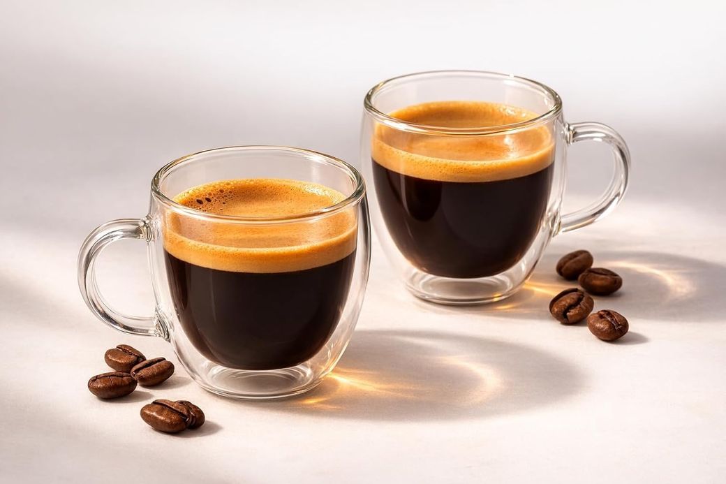 Diğer 57858324451885899283959 Çift Cidarlı 2 Li Kulplu Espresso Fincan Seti 80 Ml Şeffaf Espresso Kahve Kupaları, Shot Bardakları, Çift Cidarlı Espresso Fincanları, Espresso Makinesi İçin Uygun, Mikrodalga Fırında Kullanılabilir Açık Gri