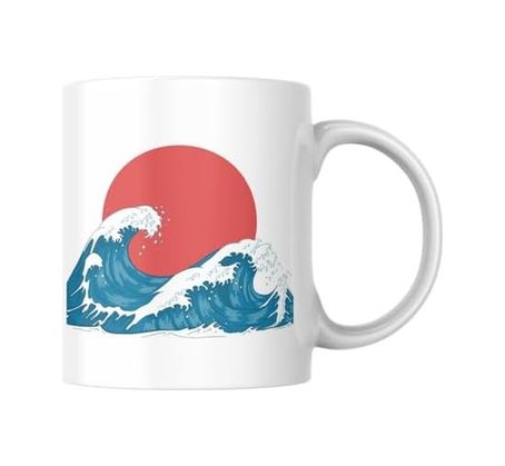 Diğer 57858324451958799283959 Dalgaları Baskılı Kupa Bardak Hediyelik Çay Kahve Kupası Coffee Mug Açık Altın