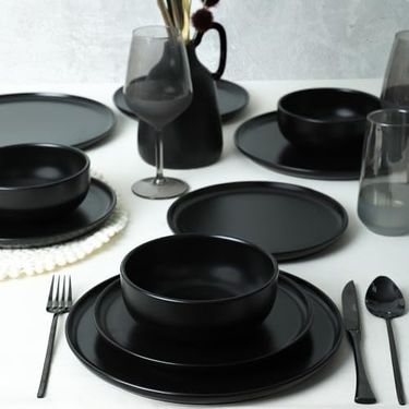 Diğer 57858324451976699283959 Mat Siyah Yemek Takımı 18 Parça 6 Kişilik 956 Açık