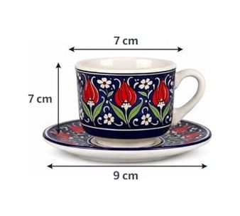 Diğer 57858324451981799283959 Türk Kahvesi Fincan Takımı El Yapımı Seramik Lale Motifli, 2 Kişilik Fincan Ve Tabak Seti, Geleneksel Ve Şık Tasarım Açık Gri