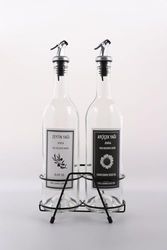 Diğer 57858324452049499283959 Şeffaf 750 Ml Siyah Beyaz Etiketli Siyah Standlı Akıtıcılı Yağlık Yağdanlık 0