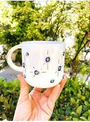 Diğer 57858324452085299283959 Wonders Premium Kalite 24 Ayar Altın Kaplama Nazar Mug, El Yapımı Mug 400 Ml 45Nt1 Açık Altın
