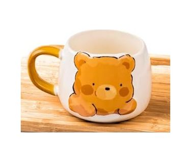Diğer 57858324452089399283959 Sevimli Ayı Kabartmalı Porselen Kupa - 350 Ml, El Dekoru Boyama, Şık Ve Dayanıklı Kupa,krem, Mug51K Açık Altın