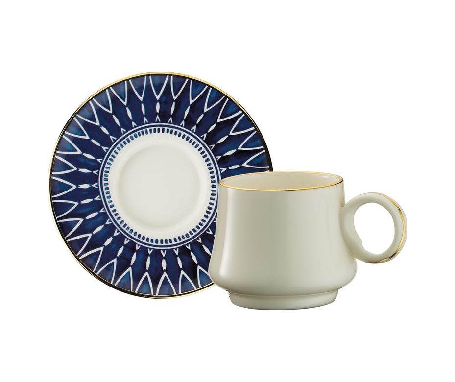 Diğer 57858324452123199283959 Sandro Moreno 1453 Deep Blue Yüzük 12 Parça 6 Kişilik Kahve Fincan Takımı 90 Ml Açık Altın