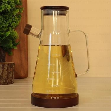 Diğer 57858324452126199283959 Borosilikat Cam Yağdanlık, Sürahi Sosluk Ahşap Kapaklı Ve Altlıklı, 900 Ml, 23X4 Cm 0