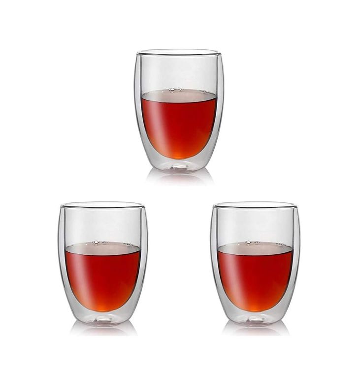 Diğer 57858324452126999283959 Çift Cidarlı İki Katmanlı Çift Camlı Bardak, Kupa - Cappucino Kahve Bardağı - Borosilikat Cam - Yalıtımlı, 350 Ml 3Lü Paket Açık Altın