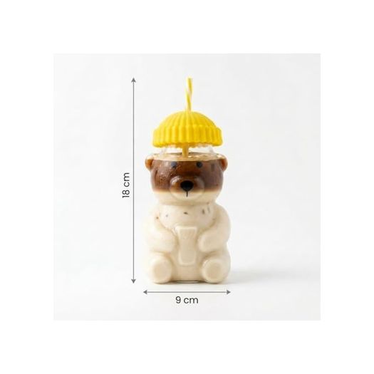Diğer 57858324452146699283959 Sevimli Ayı Şekilli Cam Bardak, Pipetli Ve Kapaklı, Renkli Şemsiye Tasarım, Meyve Suyu Ve Soğuk İçecekler İçin Sarı Açık Altın