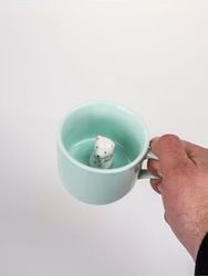 Diğer 57858324452171699283959 3D Sevimli Hayvan Figürlü Porselen Kupa 230 Ml Mint Renk Kahve Çay Kupası,turkuaz & Ayıcık Açık Altın