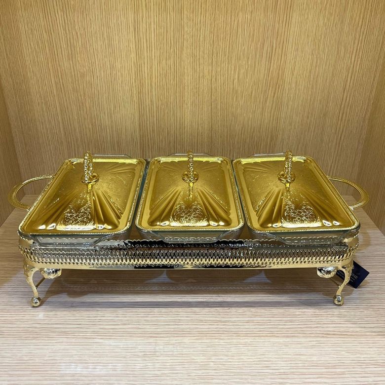 Diğer 57858324452190899283959 Anne Altın Kaplama Üç Bölmeli Isıtıcılı Yemek Servis 51 X 26 X 18 Cm Açık