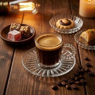 Diğer 57858324452274399283959 6 Lı Cam Kahve Fincanı Seti Boncuk Kulplu Şeffaf Espresso & Türk Kahvesi Fincan Takımı Tabaklı Açık Gri