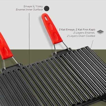 Diğer 57858324452467399283959 Metal Döküm Mangal Izgarası, Çift Silikon Kulplu, 40 X 25 X 0.7 Cm Açık Ceviz