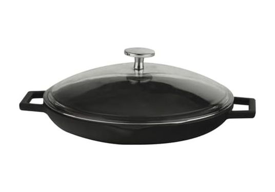 Diğer 57858324452521199283959 Döküm Kızartma Tavası 30 Cm, Siyah, Cam Kapaklı Açık Ceviz