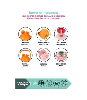 Diğer 57858324452883799283959 430Ml Sevimli Kulaklı Eğitici Matematik Çevirmeli Oyunlu Pipetli Askılı Kulplu Çocuk Çelik Termos Mavi Bej