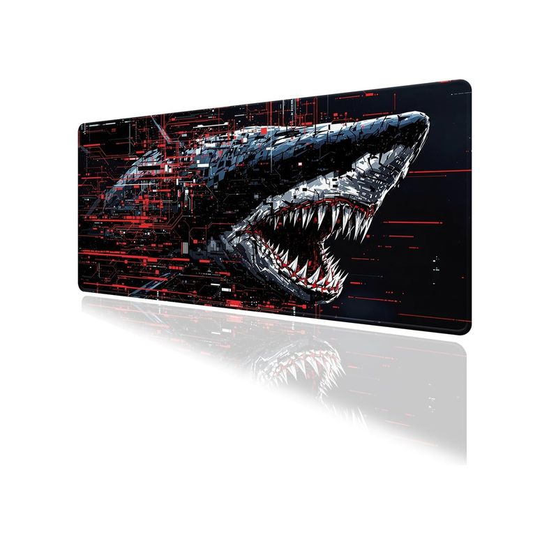 Diğer 57858324453034399283959 Dijital Art Köpekbalığı Temalı Oyun Gaming Klavye Mouse Pad Masa Matı 70X30Cm Kaymaz Kauçuk Taban Dikişli Kenar 001